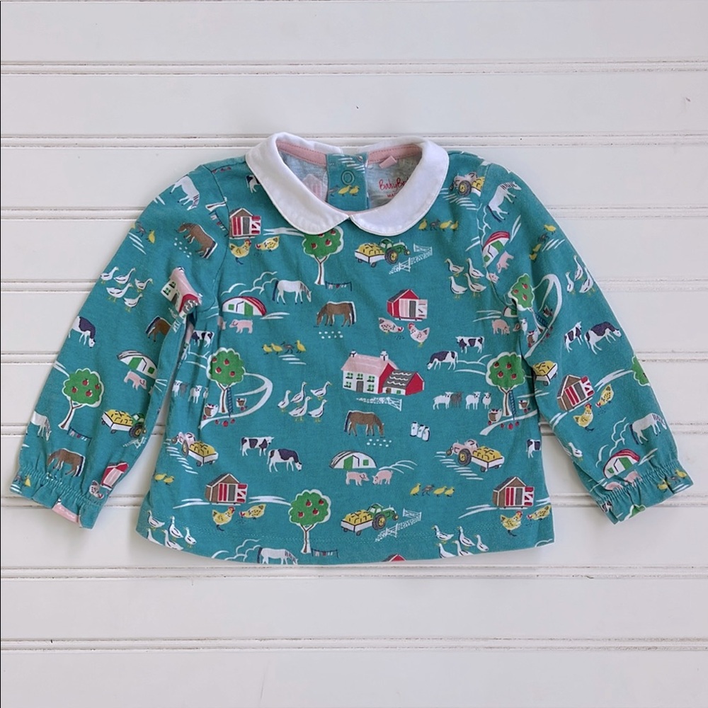 BABY BODEN VGUC Farm Animals Peter Pan Collar Long Sleeve Layering Shirt
